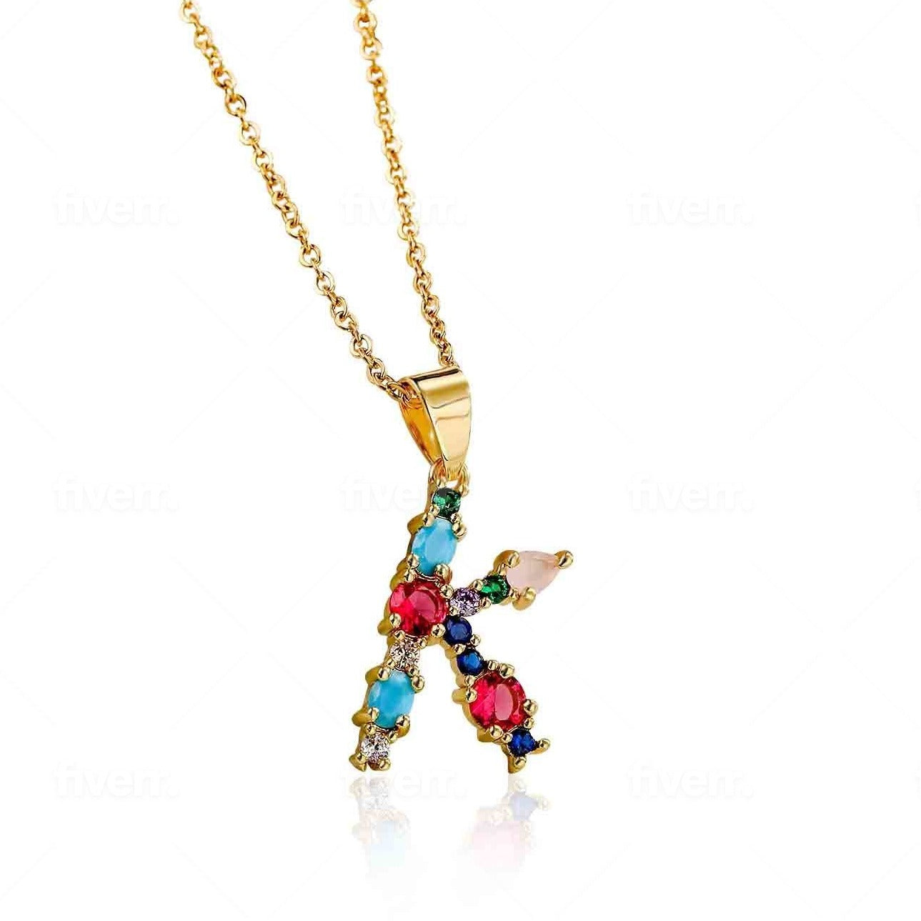 Jeweled "K" 18k Necklace
